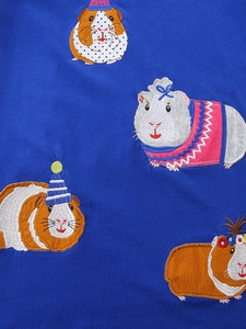 Girls navy blue cotton dress featuring exquisite cartoon guinea pig embroidery patterns