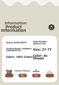 Tableau des tailles et détails du matériau 100% coton pour ensemble sweat enfant