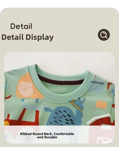 Detail of mint green ribbed round neckline with farm animal print for kids