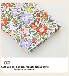 Détail du poignet de robe florale avec des coutures à double aiguille de qualité