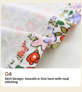 Vue détaillée de l'ourlet de jupe à motif floral avec coutures précises et tissu doux