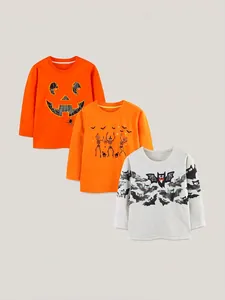 T-shirts à Manches Longues pour Garçons Halloween Motif Citrouille Chauve-souris Squelette en Coton Doux Respirant