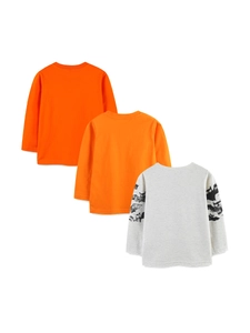 Lot de trois t-shirts Halloween pour garçons avec motifs de chauve-souris orange et gris