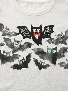 T-shirt gris à manches longues pour garçon avec imprimés chauves-souris d'Halloween