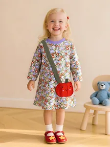 Robe en Coton 100% pour Filles Manches Longues Imprimé Floral Halloween Citrouille Appliqué Style Occidental Automne
