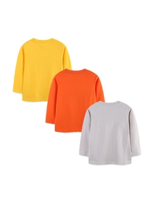 Lot de 3 t-shirts manches longues pour garçon en coton jaune orange et gris col rond