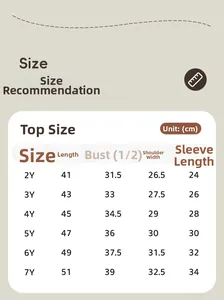Detailed size chart for children hoodie with measurements for ages 2 to 7 years