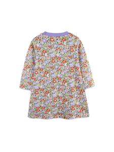 Robe trapèze à fleurs pour fille avec manches longues et col rond violet pour l'automne
