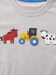T-shirt manches longues gris pour garçon en coton avec motifs tracteur et animaux