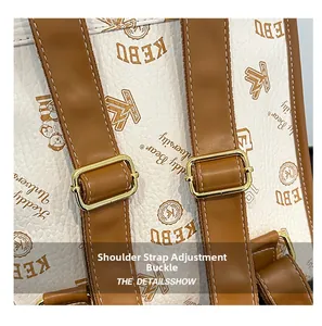 Détail de la boucle en métal doré sur le sac à dos blanc avec imprimés oursons