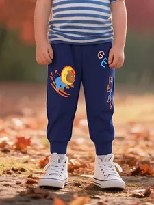 Boys Pure Cotton Sweatpants Cartoon Lion Embroidery Letter Print Casual Sporty Joggers Toddler Little Boys Outdoor Trousers