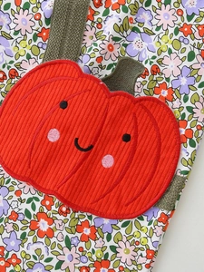 Robe fleurie pour filles avec citrouille en velours et bretelles tressées pour Halloween