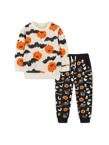 Completo Halloween per bambini con maglia a zucche e pantaloni sportivi neri con stampe