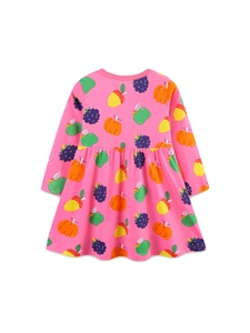 Robe rose à manches longues pour fille en coton avec imprimés citrouilles mignons