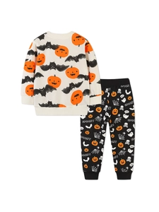 Completo Halloween bambino a maniche lunghe con stampe di zucca in cotone a maglia