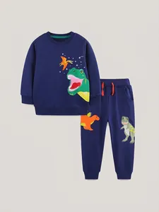 Ensemble Sweat-Shirt en Coton d'Automne pour Garçons Pull à Col Rond avec Appliqué de Dinosaure et Pantalon à Cordon