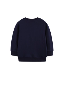Classic dark blue long-sleeve sweatshirt for boys with ribbed crewneck and soft cotton fabric