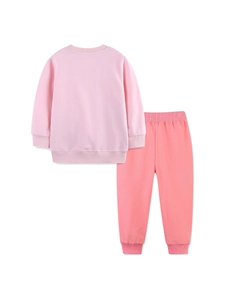 Ensemble de jogging enfant en coton rose et rouge corail, vue arrière sur fond blanc