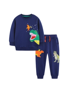 Ensemble sweat et pantalon bleu marine pour enfants avec broderie dinosaure et cordon