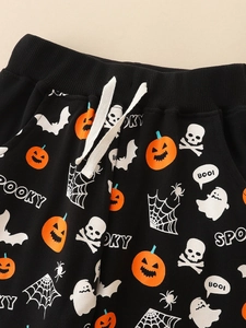 Completo Halloween da bambino con stampe zucca e pantaloni in cotone a manica lunga