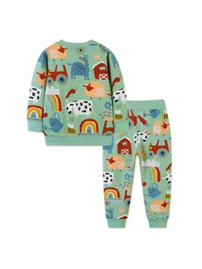 Kids long sleeve sweatshirt and jogger set with farm animal and tractor cartoon print