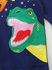 Sweat-shirt bleu marine pour enfants avec broderie dinosaure verte et petites étoiles