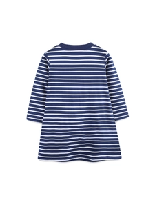 Vue arrière d'une robe pour fille à manches longues avec rayures bleu marine et blanc