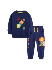 Ensemble de jogging bleu marine pour enfant avec broderie fusée et pantalon lion