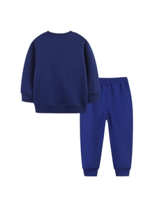 Navy blue boys' autumn tracksuit with reindeer embroidery and ribbed cuffs