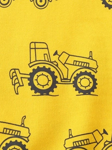 Yellow long sleeve sweatshirt for boys featuring repeated black cartoon tractor prints