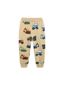 Pantalon de jogging kaki pour garçon avec motifs de véhicules de chantier et chevilles