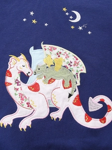Girls navy blue knit sweatshirt with detailed dragon embroidery and floral appliqués