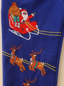 Boys navy Christmas tracksuit set featuring detailed Santa and reindeer embroidery
