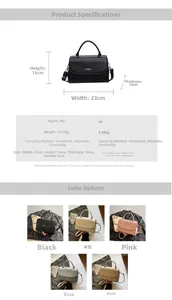 Detailed view of luxury lychee grain leather bag with exact dimensions and color options