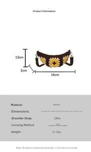 Detailed size chart for bohemian crochet sling bag with sunflower floral patterns
