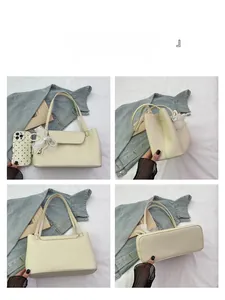 Detail view showing four angles of a cream PU leather tote with a lace bow charm