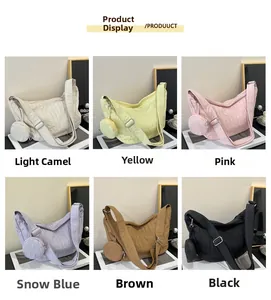 Detailed grid showing six pleated crossbody dumpling bags with matching coin purses