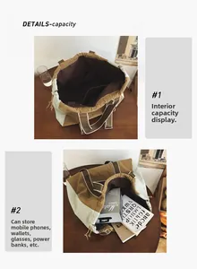 Detailed view of large canvas tote bag showing interior capacity and drawstring closure
