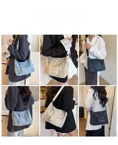 Collage showing four colors of women's pleated canvas tote bags with matching mini pouches