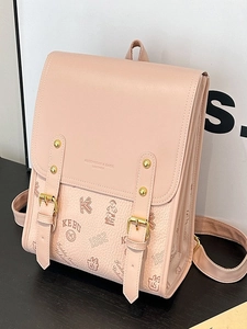 Sac à dos rose en similicuir avec imprimé cartoon et boucles dorées style collège