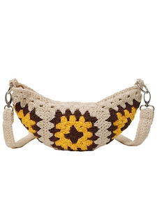 Bohemian crochet sunflower shoulder bag with knit strap for beach vacation