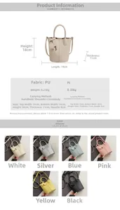 Detailed size specifications and color options for the elephant bucket bag set