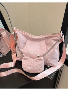 Women Large Capacity Canvas Tote Bag Pleated Crossbody Bag Happy Sunday Printed Letter Casual Versatile Shoulder Bag