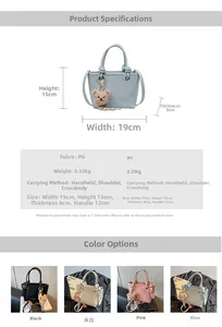 Size guide for mini faux leather tote bag with bear charm showing dimensions 19x15x8cm