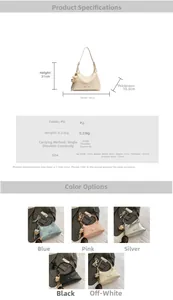 Tableau des tailles et sélection de couleurs pour le sac à main demi-lune en similicuir