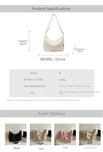Detailed size chart for minimalist canvas shoulder bag showing 32x22x10cm dimensions