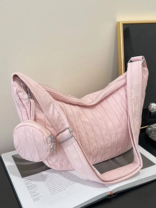 Women Pleated Fabric Crossbody Bag Large Capacity Dumpling Bag Fashion Shoulder Hobo Bag Casual Commuting School Bag