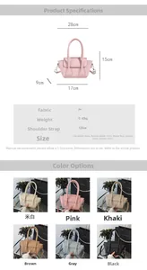 Detailed dimension chart and color options for the fashion PU leather shoulder handbag