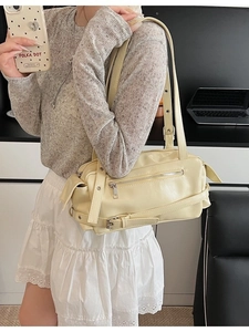 Women Y2K Punk Shoulder Bag PU Leather Boston Pillow Bag Multi Zipper Buckle Detail Cyber Streetwear Vintage Tote Handbag
