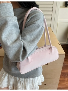 Minimalist light pink shoulder bag in matte leather, stylish large capacity tote bag